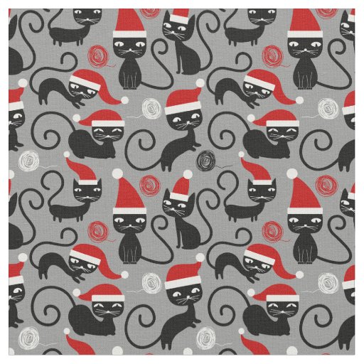 gray christmas santa cats fabric