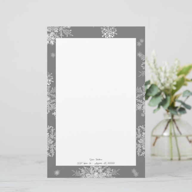 Gray Christmas Snowflakes Personalized Stationery (Standing Front)