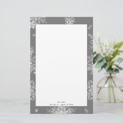 Gray Christmas Snowflakes Stationery