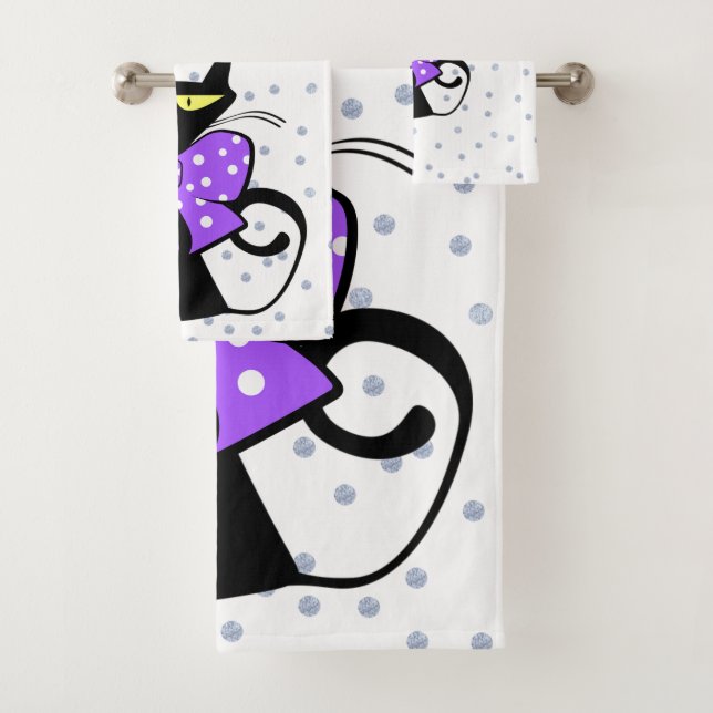 Gray Circle Circular Cat KittenBathroom Towel Sets (Insitu)
