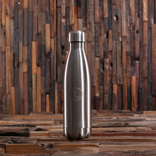 Gray Circle Monogram Aluminum Water Bottle (Front)