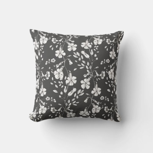 Gray Classic Botanical Florals Wedding Gift Throw Pillow