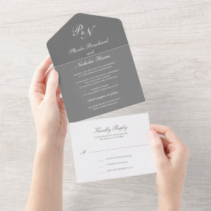 Gray Classic Elegant Wedding All In One Invitation