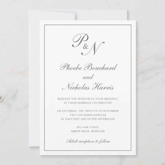 Gray Classic Elegant Wedding Invitation (Front)