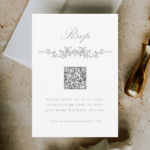 Gray Classic French Floral Border Wedding RSVP