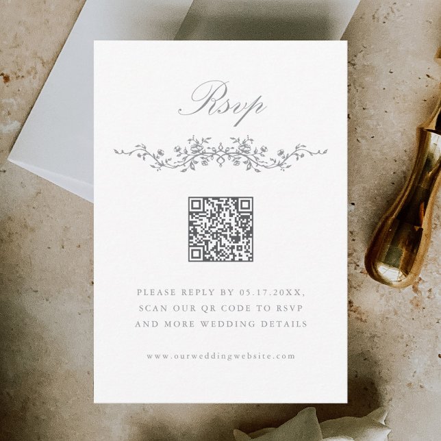 Gray Classic French Floral Border Wedding RSVP (Creator Uploaded)