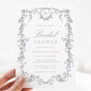 Gray Classic French Floral Bridal Shower Invitation