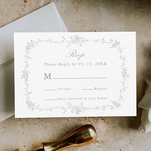 Gray Classic French Floral Frame Wedding RSVP Card (Creator Uploaded)