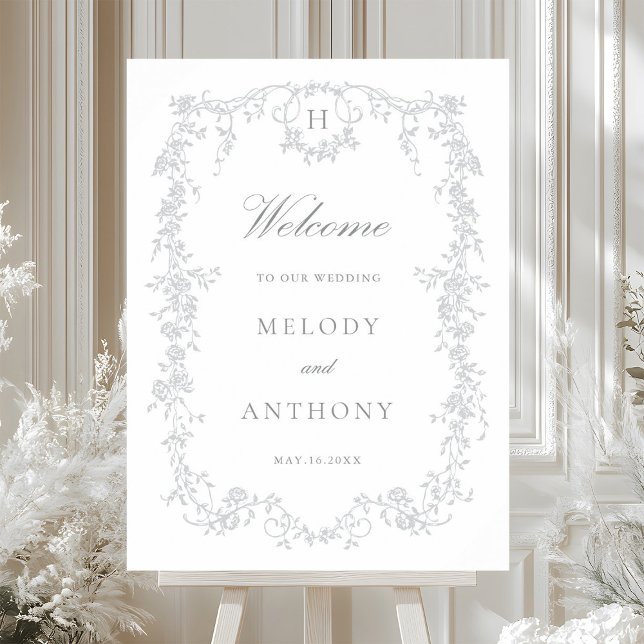 Gray Classic French Floral Wedding Welcome Foam Board (Creator Uploaded)