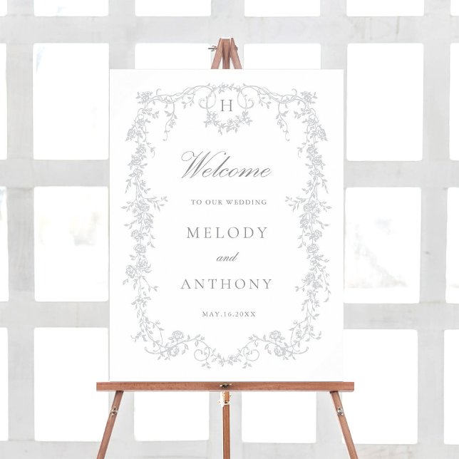 Gray Classic French Floral Wedding Welcome Sign (Creator Uploaded)