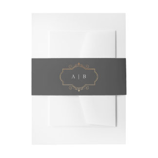 gray classic gold crest monogram wedding invitation belly band