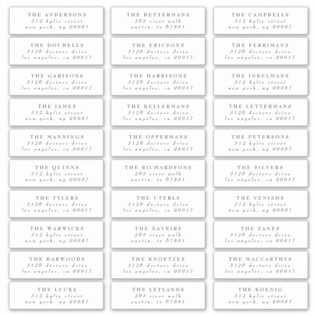 Gray Classic individual wedding address labels (Front)