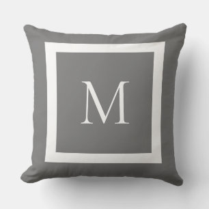 Gray Classic Monogram Throw Pillow