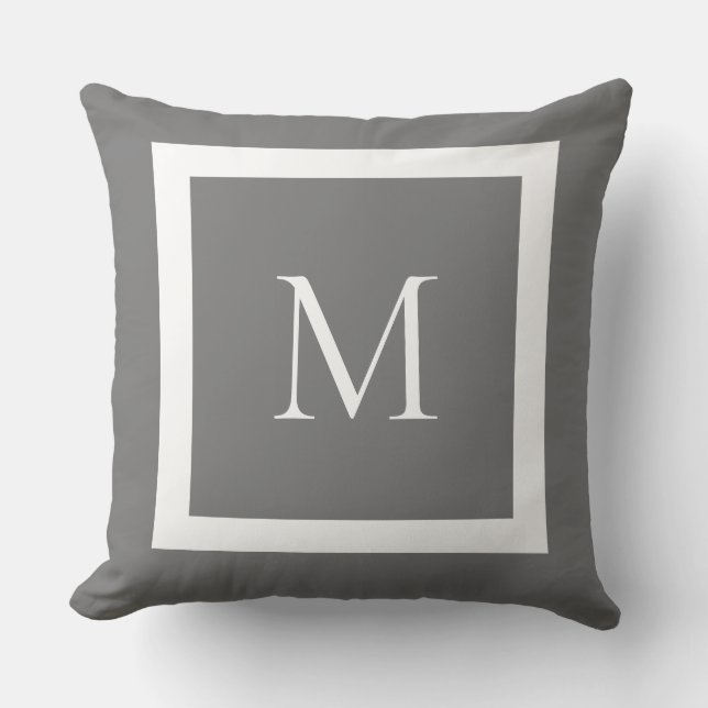 Gray Classic Monogram Throw Pillow (Front)