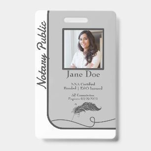 Gray Classic Style Notary Public ID Badge QR Code