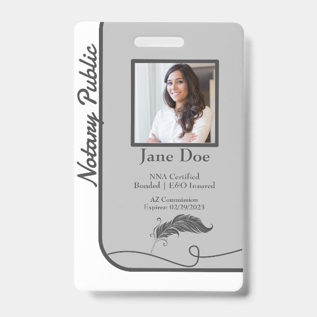 Gray Classic Style Notary Public ID Badge QR Code (Front)