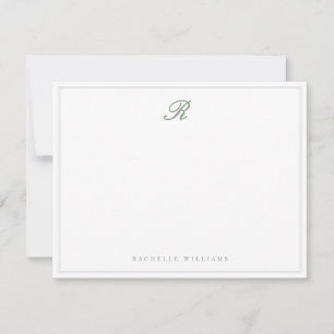 Gray Classic Vintage Script Monogram Double Border Note Card