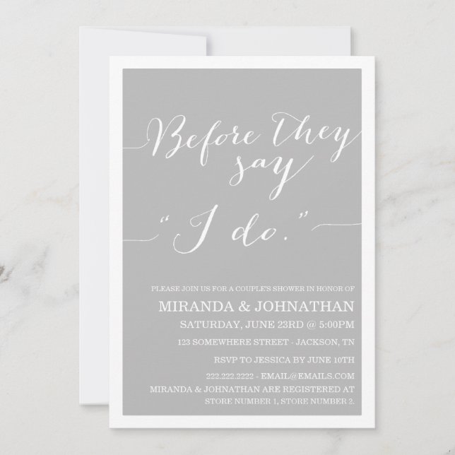 Gray Classy Couple's Shower Invitations (Front)