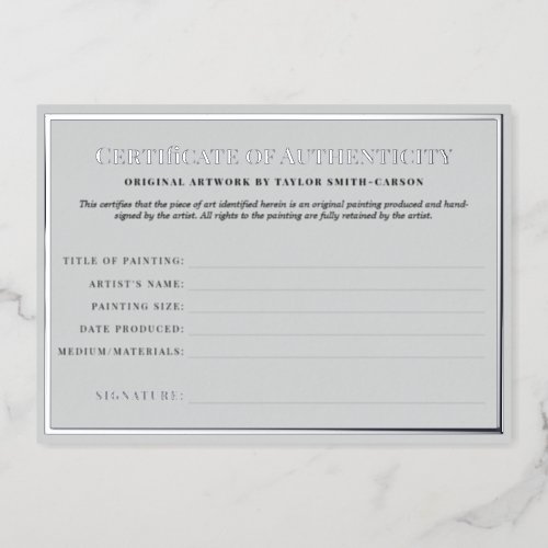 Gray Clean Timeless Certificate of Authenticity Foil Invitation