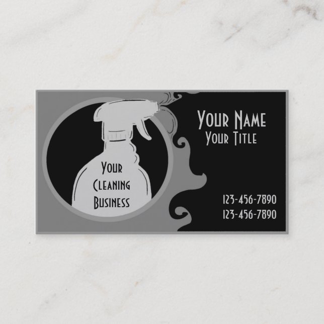 Gray cleaning services spray bottle custom cards (Front)