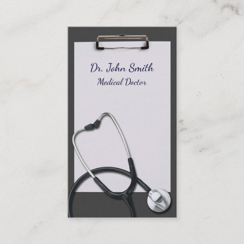Gray Clipboard with Medical Stethoscope Business Card