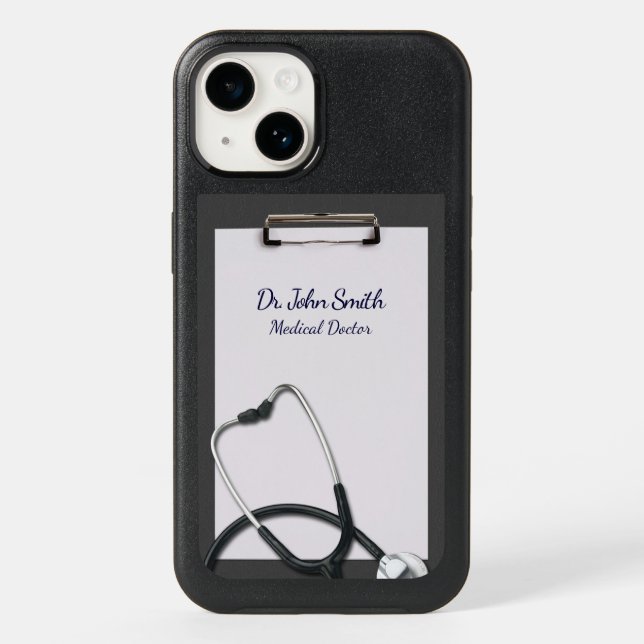 Gray Clipboard with Stethoscope Medical Otterbox iPhone Case (Back)