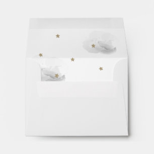 Gray Clouds & Gold Glitter Stars White Envelope
