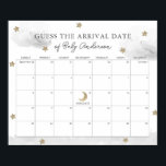 Gray Clouds & Stars Guess The Due Date Calendar Poster<br><div class="desc">This cute gender-neutral baby shower guess the due date calendar poster features fluffy gray clouds and faux/fake gold glitter stars on a white background. Personalize it for your needs. You can find matching products at my store.</div>