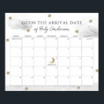 Gray Clouds & Stars Guess The Due Date Calendar Poster<br><div class="desc">This cute gender-neutral baby shower guess the due date calendar poster features fluffy gray clouds and faux/fake gold glitter stars on a white background. Personalize it for your needs. You can find matching products at my store.</div>