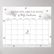 Gray Clouds & Stars Guess The Due Date Calendar Poster