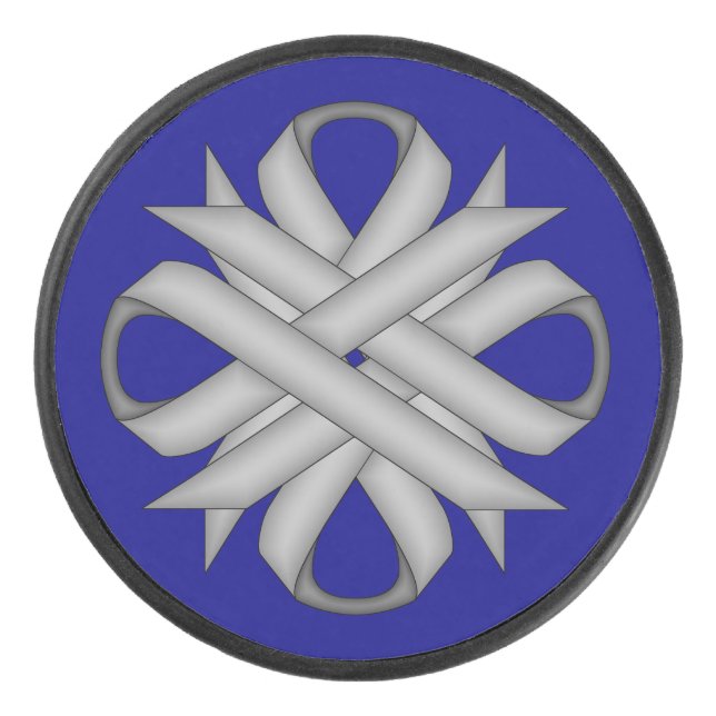 Gray Clover Ribbon by Kenneth Yoncich Hockey Puck (Front)