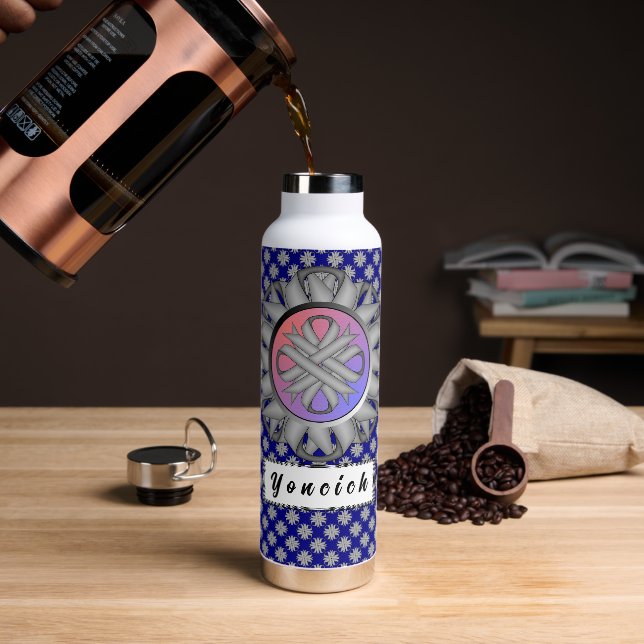 Gray Clover Ribbon by Kenneth Yoncich Water Bottle (Coffee)