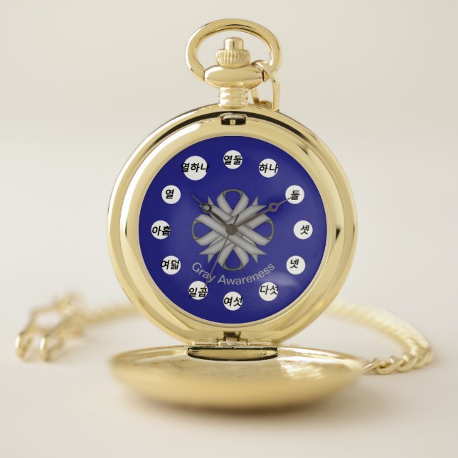 Gray Clover Ribbon (Kf) by K Yoncich Pocket Watch (Inside)