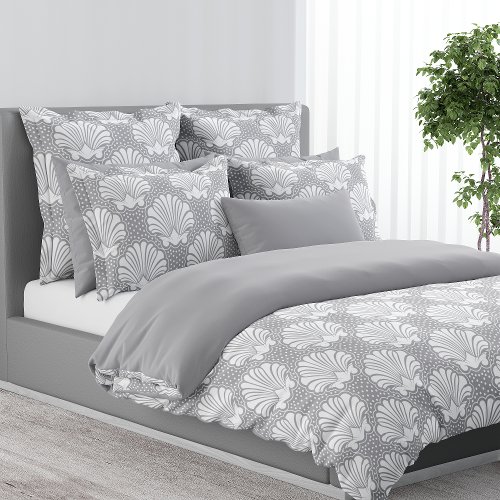 Gray Coastal Seashell Dotted Pearls Beachy Duvet Cover