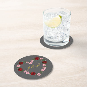 Gray coaster with a pink and red heart