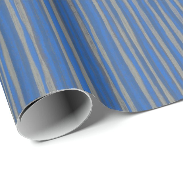Gray & cobalt blue stripes, hand drawn pattern wrapping paper (Roll Corner)