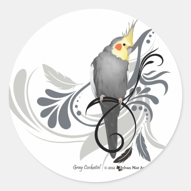 Gray Cockatiel Classic Round Sticker (Front)