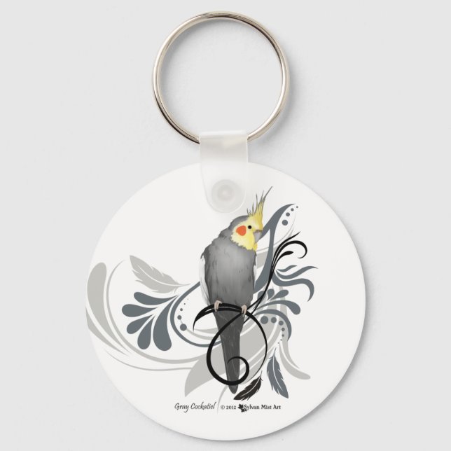 Gray Cockatiel Keychain (Front)