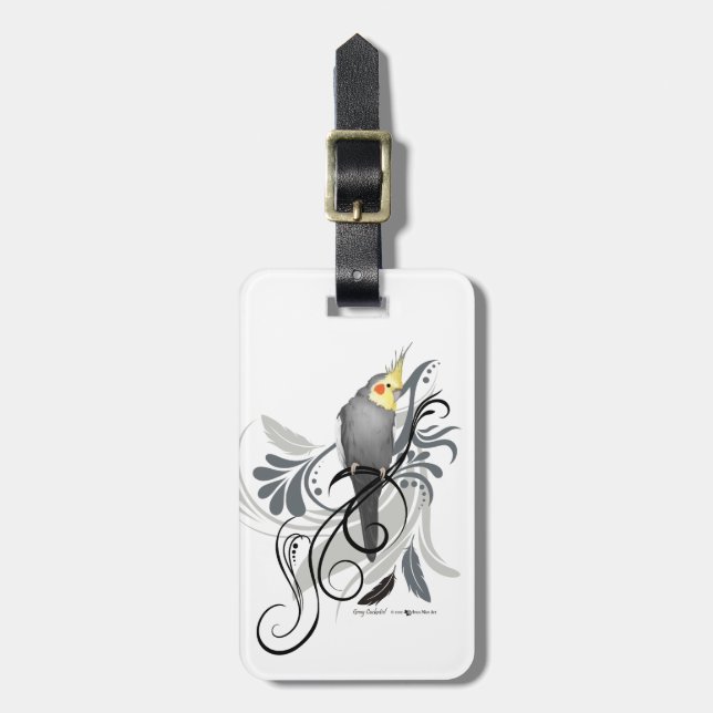Gray Cockatiel Luggage Tag (Front Vertical)