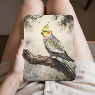 Gray Cockatiel Parrot Illustration Pet Bird & Name Kindle Cover