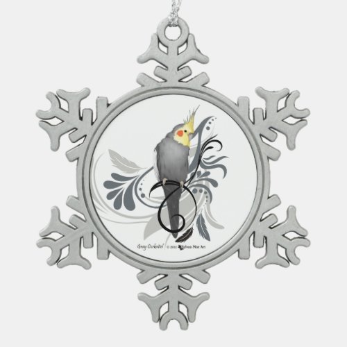 Gray Cockatiel Snowflake Pewter Christmas Ornament