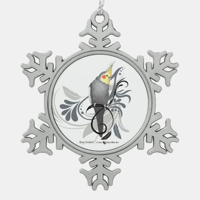 Gray Cockatiel Snowflake Pewter Christmas Ornament (Front)
