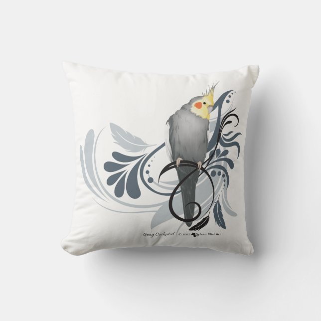 Gray Cockatiel Throw Pillow (Front)