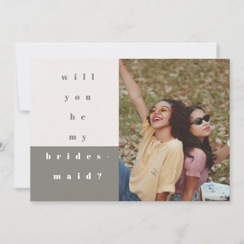 Gray Color Block Photo Will You Be My Bridesmaid Save The Date