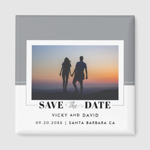 Gray color block wedding Save the Date Magnet