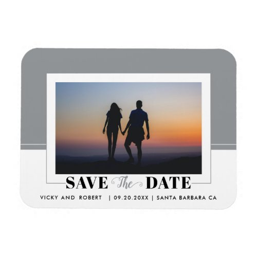 Gray color block wedding Save the Date photo Magnet