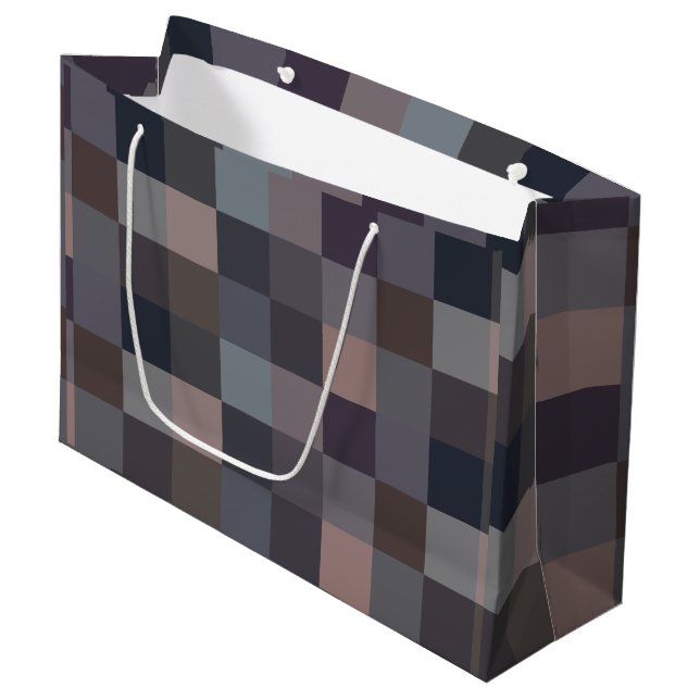 Gray Color Checkerboard Large Gift Bag (Front Angled)