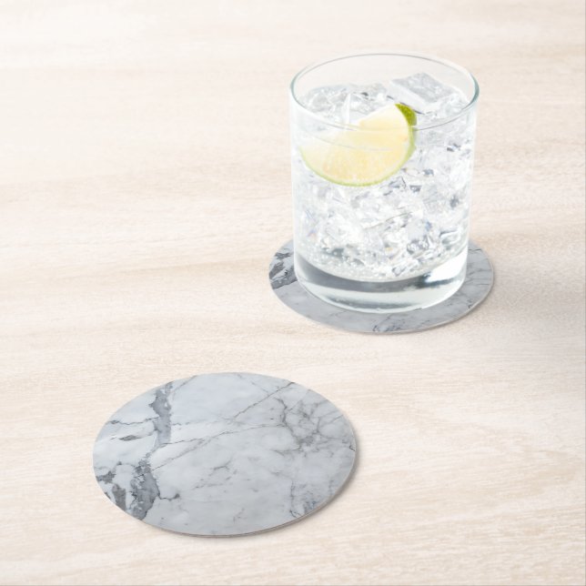 Gray Color Marble Pattern Round Paper Coaster (Insitu)