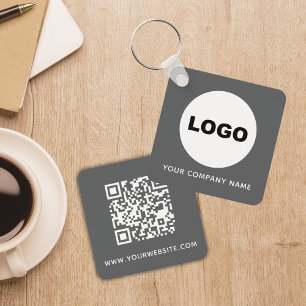 Gray Company Logo QR Code Employee Swag Keychain