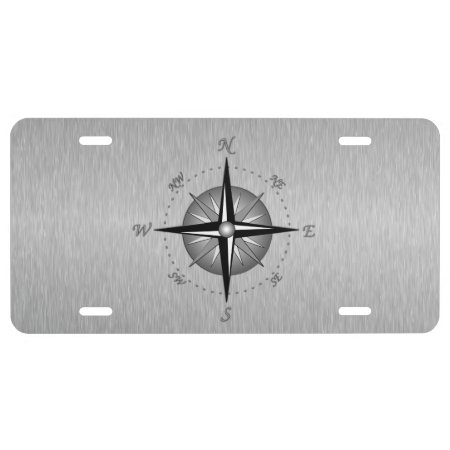 Gray Compass Rose License Plate